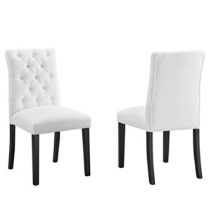 modway duchess modern tufted button upholstered fabric parsons two dining chairs in white