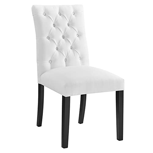 Modway Duchess Modern Tufted Button Upholstered Fabric Parsons Two Dining Chairs in White