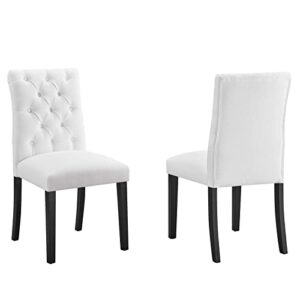 Modway Duchess Modern Tufted Button Upholstered Fabric Parsons Two Dining Chairs in White