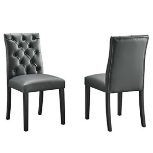 modway duchess modern tufted button faux leather upholstered parsons two dining chairs in gray