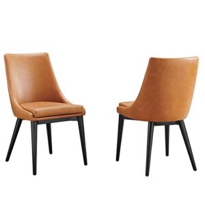 modway viscount vegan leather dining chair set of 2, tan