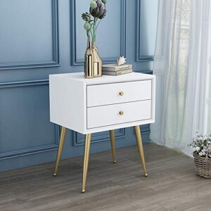 SJYDQ Nordic Solid Wood Bedside Table with Double Drawer Design Bedside Table, Coffee Table Bedroom Mini Bedside Table, White