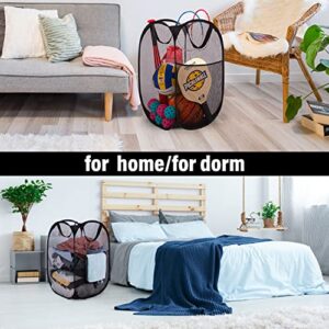 2 Pack Deluxe Strong Mesh Pop Up Laundry Hamper Basket with Side Pocket Durable Handles for Laundry, Bedroom, Bathroom, Kids Room, Dorm, Travel