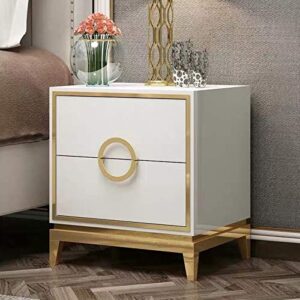 SJYDQ Bedside Table with Double Drawer Design, Stainless Steel Metal Plating Frame Simple Bedside Table, White