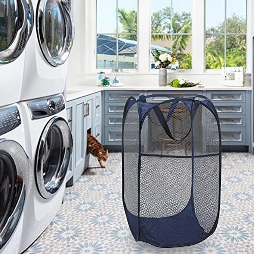 2 Pack Deluxe Strong Mesh Pop up Laundry Hamper Basket with Side Pocket for Laundry Room, Bathroom, Kids Room, College Dorm or Travel