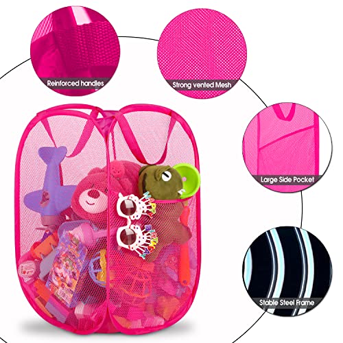 2 Pack Deluxe Strong Mesh Pop up Laundry Hamper Basket with Side Pocket for Laundry Room, Bathroom, Kids Room, College Dorm or Travel