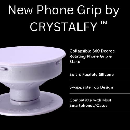 CRYSTALFY Rutilated Clear Quartz Crystal Phone Grip & Phone Stand: Authentic Natural Gemstone Swappable Top, Expandable Collapsible Holder for Smartphones and Tablets