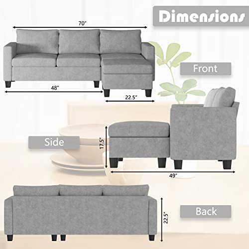 YESHOMY Convertible Sectional Sofa with Comfortable Backrest,L-Shaped Couch with Modern Cotton Fabric for Living Room, Gray