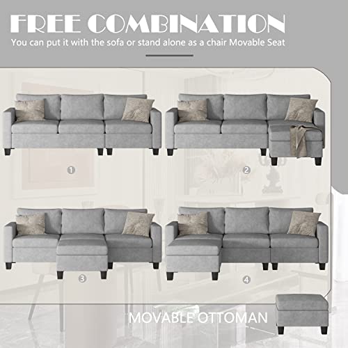 YESHOMY Convertible Sectional Sofa with Comfortable Backrest,L-Shaped Couch with Modern Cotton Fabric for Living Room, Gray