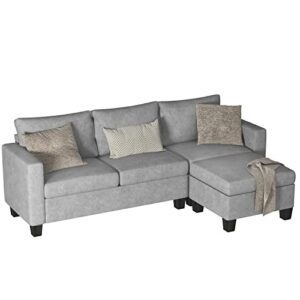 YESHOMY Convertible Sectional Sofa with Comfortable Backrest,L-Shaped Couch with Modern Cotton Fabric for Living Room, Gray