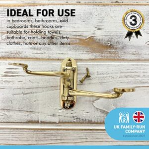 Three-Way Folding Coat Hook | Polished Brass Finish | | Wall Mounted for Bathroom Kitchen Bedroom | Captains Hook | independently swivelling arms | Versatile and Elegant