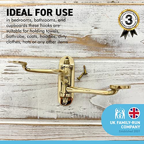 Three-Way Folding Coat Hook | Polished Brass Finish | | Wall Mounted for Bathroom Kitchen Bedroom | Captains Hook | independently swivelling arms | Versatile and Elegant