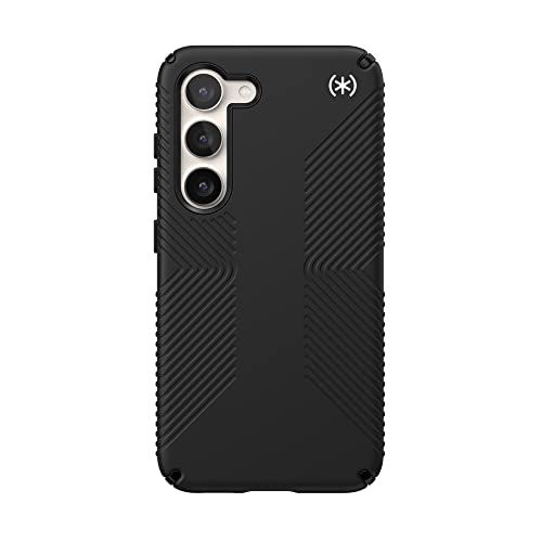 Speck Black Samsung Galaxy S23 Case - Drop Protection, Extra Grip, Scratch Resistant & Shock-Absorbent Case for Galaxy S23 - Slim Design Grip Protection S23 Black Case - Grip Case Presidio2