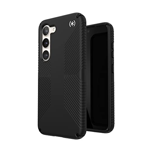 Speck Black Samsung Galaxy S23 Case - Drop Protection, Extra Grip, Scratch Resistant & Shock-Absorbent Case for Galaxy S23 - Slim Design Grip Protection S23 Black Case - Grip Case Presidio2