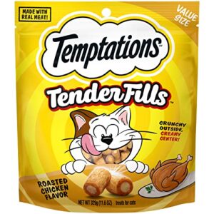 temptations tender fills roasted chicken flavor crunchy and soft adult cat treats, 11.6 oz. pouch