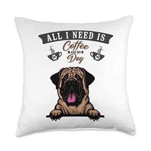 jaption dekun dogs all i need is coffee and my dog funny english mastiff throw pillow, 18x18, multicolor