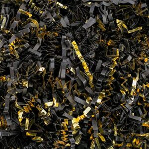 magicwater supply - 2 oz - black & gold - crinkle cut paper shred filler great for gift wrapping, basket filling, birthdays, weddings, anniversaries, valentines day, and other occasions