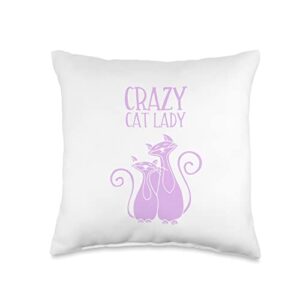 feline kitty kitten cat gifts for christmas & more crazy lady design gift for cat lovers purple throw pillow, 16x16, multicolor