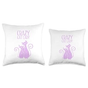 Feline Kitty Kitten Cat Gifts For Christmas & More Crazy Lady Design Gift for Cat Lovers Purple Throw Pillow, 16x16, Multicolor