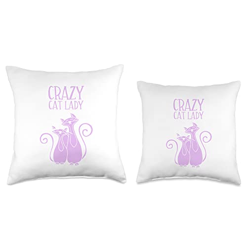 Feline Kitty Kitten Cat Gifts For Christmas & More Crazy Lady Design Gift for Cat Lovers Purple Throw Pillow, 16x16, Multicolor