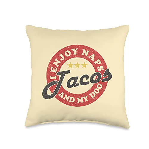 Funny Tacos Tees For Mexican Food Lover Funny Tacos Naps Dogs, Mexican Foodie Throw Pillow, 16x16, Multicolor