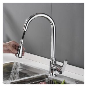 JEMITA Brushed Nickel Kitchen Faucet Single Hole Pull Out Spout Kitchen Sink Mixer Tap Stream Sprayer Head Chrome/Black Mixer Tap (Color : Black)