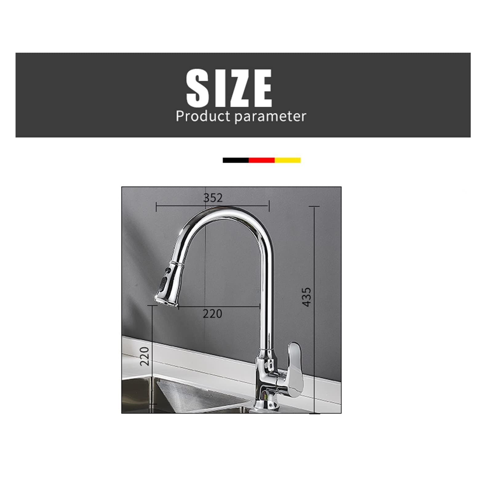 JEMITA Brushed Nickel Kitchen Faucet Single Hole Pull Out Spout Kitchen Sink Mixer Tap Stream Sprayer Head Chrome/Black Mixer Tap (Color : Black)