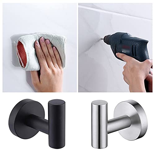 EYHLKM 2 PCS Black Robe Hook Stainless Steel Bathroom Single Bath Towel Hook Clothes Hanger Wall Mounted, Matte Black