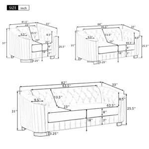 kevinplus 64'' Loveseat Chesterfield Sofa Couch for Living Room, Velvet Modern 2-Seat Tufted Upholstered Small Sofa Couch with Thick Removable Seat Cushion for Apartment Bedroom, Wooden Legs, Beige