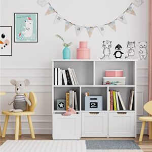 FOTOSOK Toy Storage Organizer with 3 Movable Drawers, Floor Storage Cabinet Toy Chest with Hidden Wheels and 5 Storage Cubbies, Multifunctional Storage Chest for Nursery, Playroom and Bedroom, White