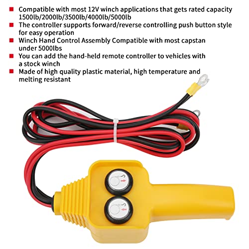 Winch Wired Remote Control, Yellow Plastic Winch Controller 1.3m/4.3ft Cable Push Button Style Temperature Resistant for Capstan 1500lbs‑5000lbs