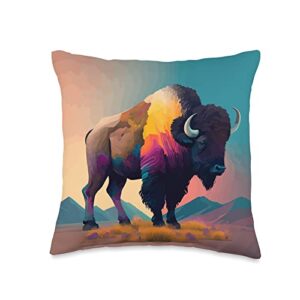 buffalo bison watercolor art paint buffalo shirt american bison western watercolor throw pillow, 16x16, multicolor