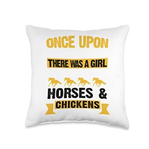 horse and hen haven gifts vintage rider tee girl enthusiast horse & chicken fun woman throw pillow, 16x16, multicolor