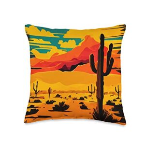 desert mountain backdrops desert landscape arizona sunset cactus plants artwork throw pillow, 16x16, multicolor