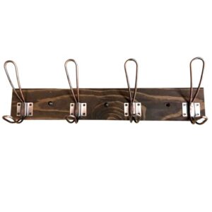 1907 co rustic coat rack with 4 hanging hooks for hats, jackets, hats or umbrellas, heavy duty wooden farmhouse wall mount, entryway, living room, hallway, and mudroom, 17” long