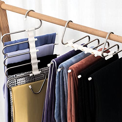 IULJH 5 in 1 Pant Hanger for Clothes Organizer Multifunction Shelves Closet Storage Organizer Stainless Steel Trouser Hangers