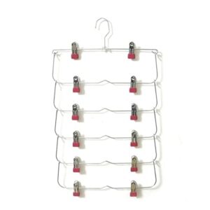 iuljh 1pc multilayer clothes hangers with 12 clips clothing storage rack holder drying wardrobe folding pants clothes metal skirt rack ( color : e )