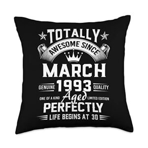 birthday 365 totally awesome since march 1993 30 aged 30th birthday gifts throw pillow, 18x18, multicolor