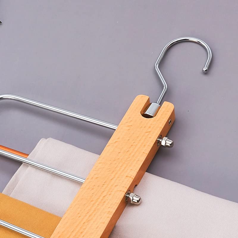 IULJH 5 Layers Clothes Wood Hangers Multifunctional Pants Rack Bedroom Closet Shelves Jeans Non Slip Wardrobe Organizer Space Saving