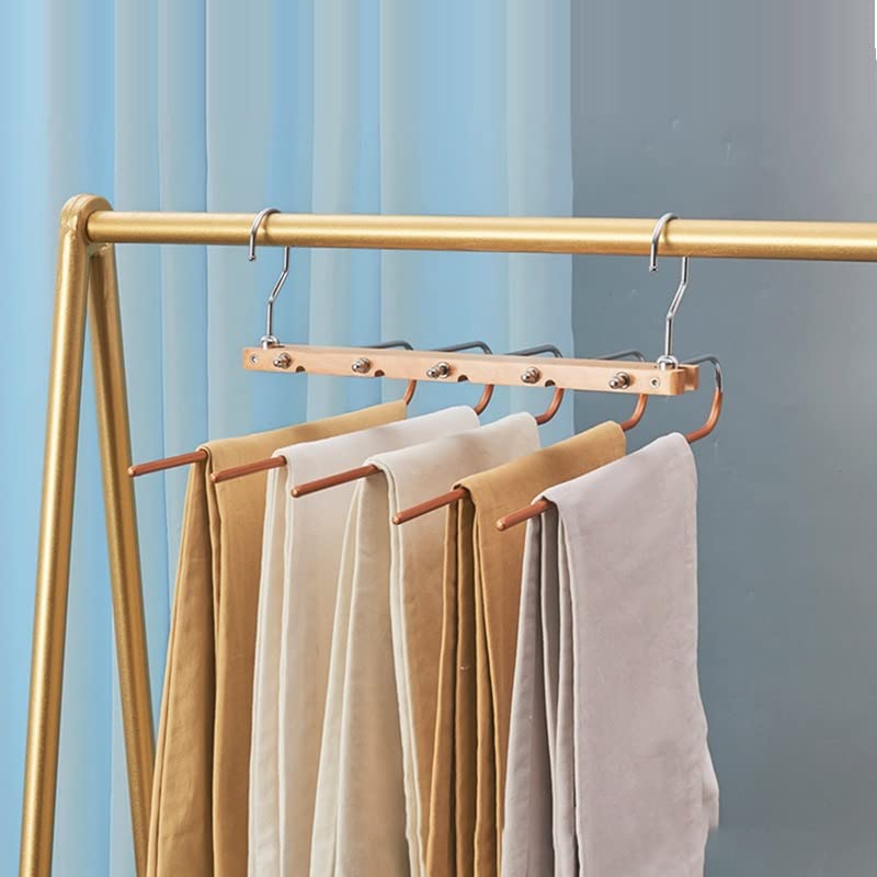 IULJH 5 Layers Clothes Wood Hangers Multifunctional Pants Rack Bedroom Closet Shelves Jeans Non Slip Wardrobe Organizer Space Saving
