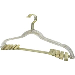 iuljh transparent hanger gold powder crystal suit hanger adjustable trouser rack seamless pants clip
