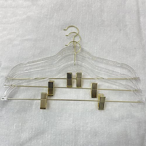 IULJH Transparent Hanger Gold Powder Crystal Suit Hanger Adjustable Trouser Rack Seamless Pants Clip