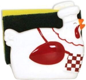 world-accents white ceramic hen chef shaped sponge holder