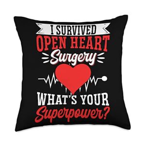 heart surgery bypass heart disease awareness cb0 surgery bypass awareness heart i survived open throw pillow, 18x18, multicolor