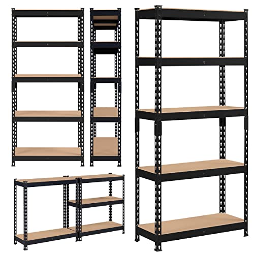 Topeakmart 4 PCS 5-Tier Utility Shelves, Metal Storage Shelves Garage Shelving Unit Adjustable Garage Storage Shelves Storage Racks Heavy Duty Shed Shelving-Black, 27.5 x 12 x 60 Inch