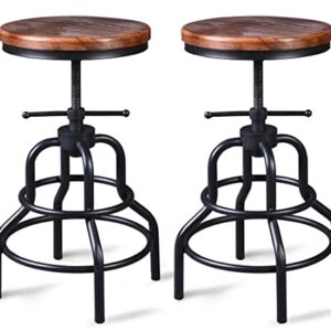 LOKKHAN 3-Piece Crank Handle Bar Table (33.5"-39.4") & 2 Stools (20"-27") Set for Pub Kitchen Dining Living Party Bistro Breakfast, Industrial Adjustable Swivel Pine Top,Most Weld, Space-Saving