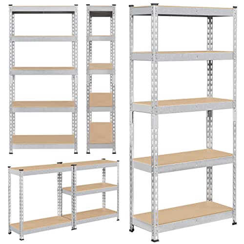 Topeakmart 4 PCS 5-Tier Utility Shelves, Metal Storage Shelves Garage Shelving Unit Adjustable Garage Storage Shelves Storage Racks Heavy Duty Shed Shelving- Silver, 27.5 x 12 x 60 Inch