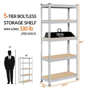 Topeakmart 4 PCS 5-Tier Utility Shelves, Metal Storage Shelves Garage Shelving Unit Adjustable Garage Storage Shelves Storage Racks Heavy Duty Shed Shelving- Silver, 27.5 x 12 x 60 Inch