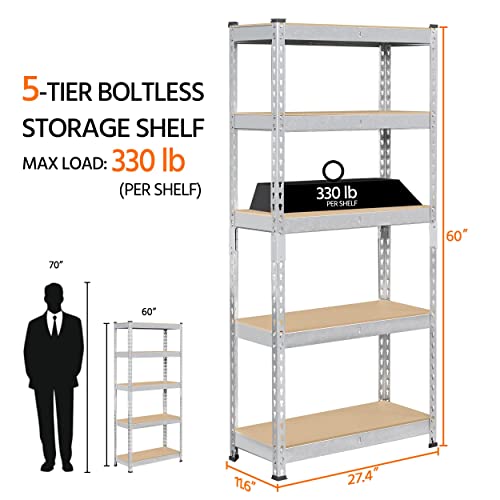 Topeakmart 4 PCS 5-Tier Utility Shelves, Metal Storage Shelves Garage Shelving Unit Adjustable Garage Storage Shelves Storage Racks Heavy Duty Shed Shelving- Silver, 27.5 x 12 x 60 Inch