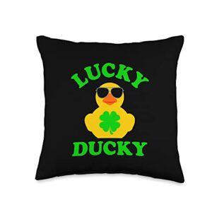 lucky ducky yellow rubber duck four leaf clover. funny rubber duck sunglasses four leaf clover lucky ducky throw pillow, 16x16, multicolor